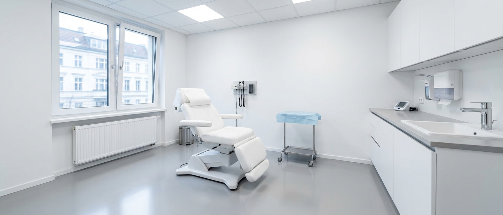 Grundreinigung Berlin: hygienisch gereinigte Arztpraxis mit sauberem Boden